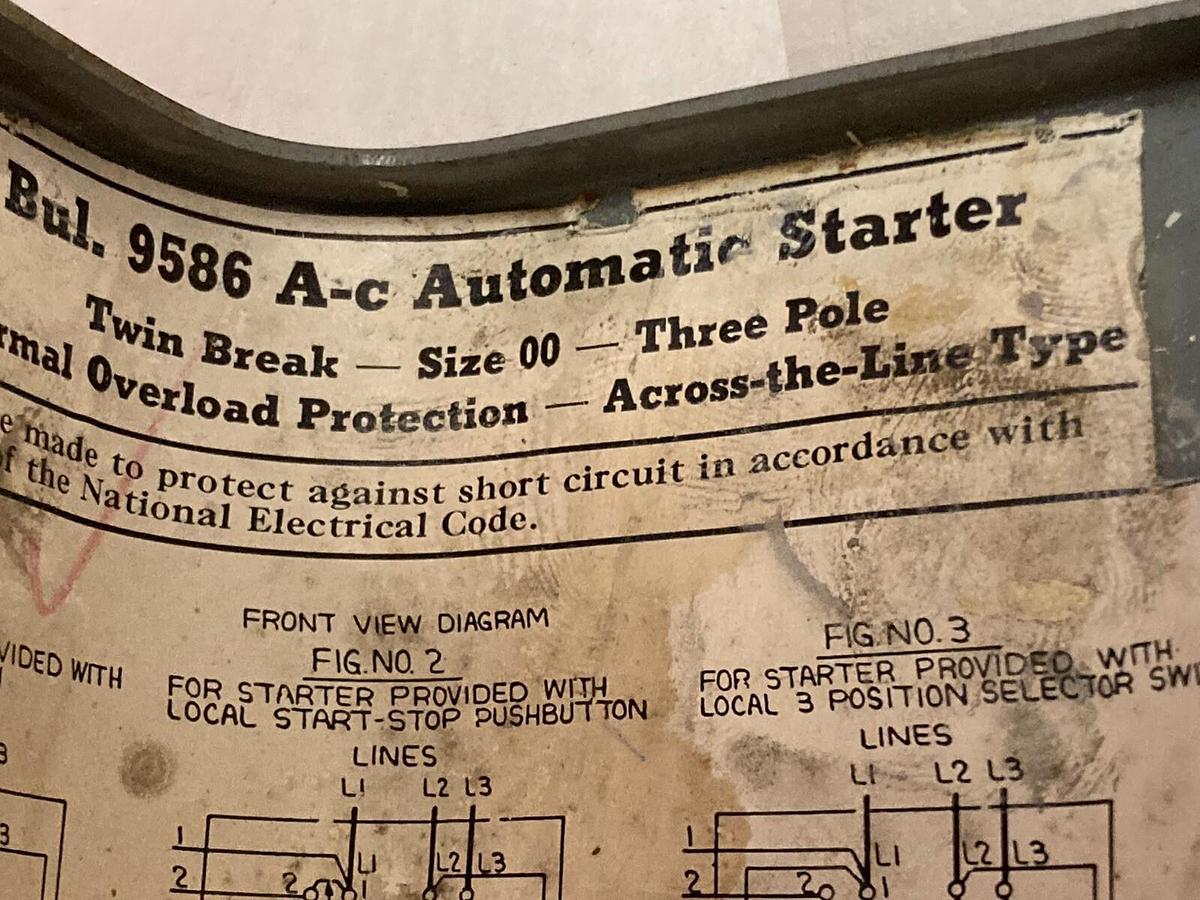 Used Cutler-Hammer,9586,3-Pole A-C Automatic Starter Size 00