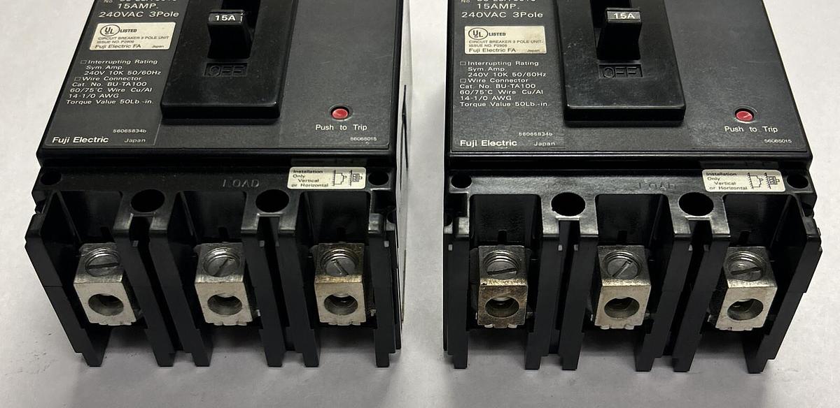 Used FUJI ELECTRIC,BU-ECA3015,CIRCUIT BREAKER 15A 240V 3P LOT OF 2