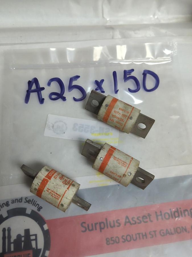 Used GOULD SHAWMUT,A25X150,AMP-TRAP 150 AMP FUSE LOT OF 3 PRE-OWNED