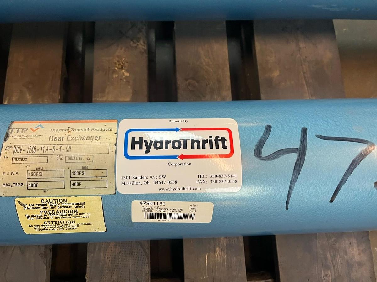 Used TTP THERMAL TRANSFER,UCV-1248-11.4-6-T-CN,SHELL AND TUBE HEAT EXCHANGER
