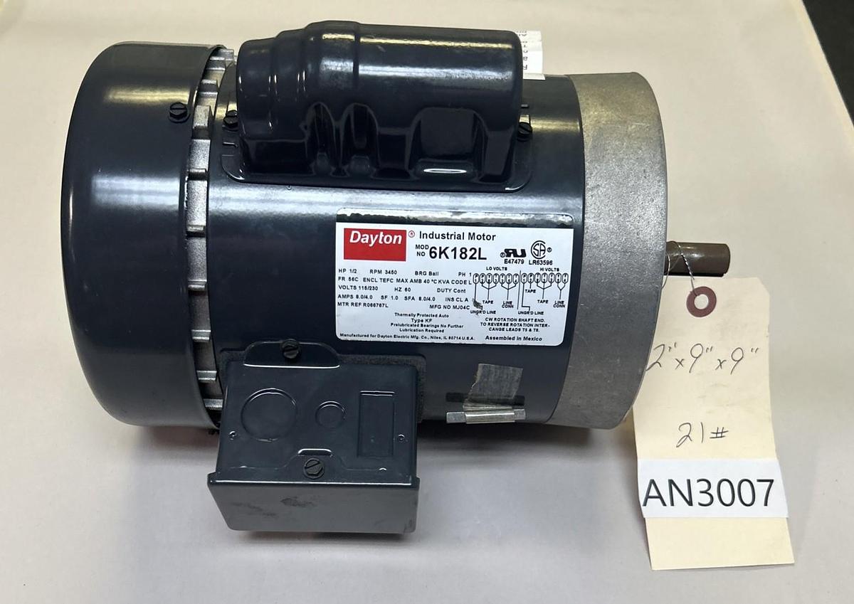 DAYTON,6K182L,INDUSTRIAL MOTOR 1/2HP 115/230V 3450RPM 1PH 56C FRAME