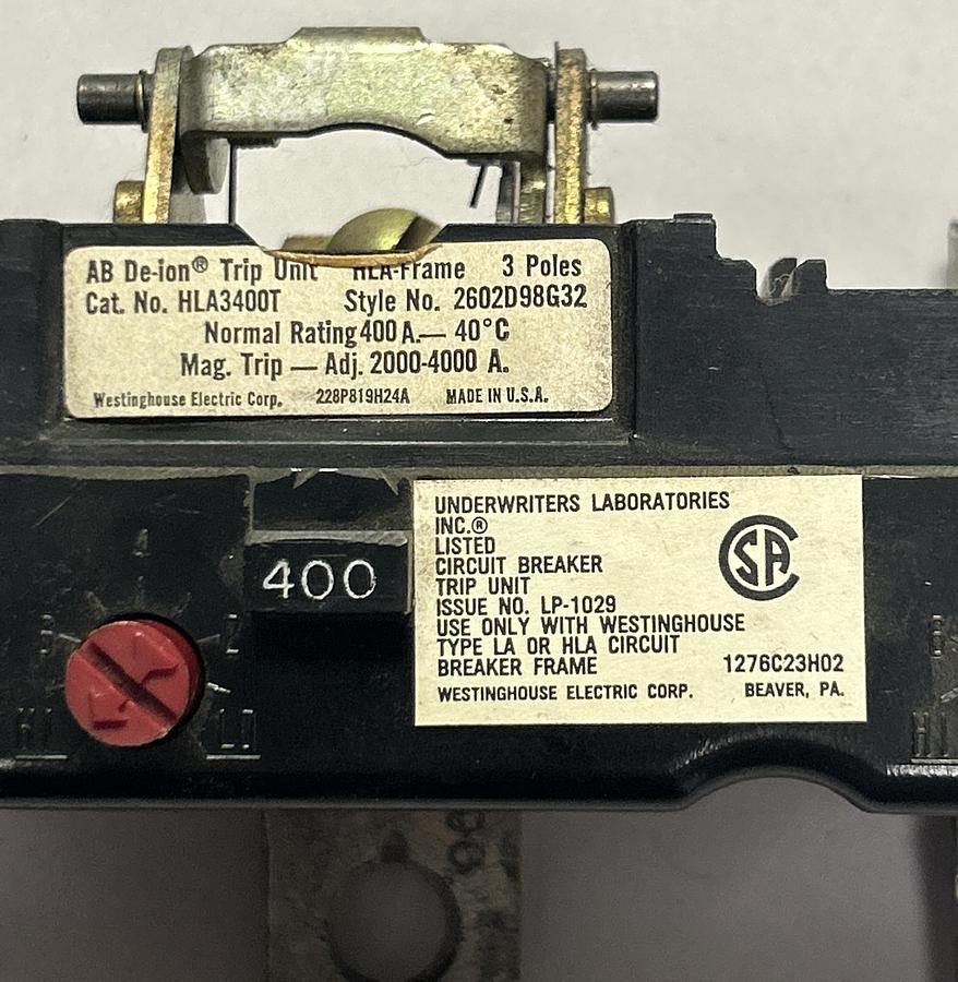 Used WESTINGHOUSE,HLA3500T,CIRCUIT BREAKER TRIP DEVICE 500AMP REFURBISHED
