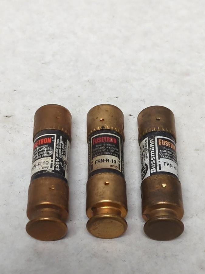 Used COOPER BUSSMANN,FRN-R-10,FUSETRON 10 AMP FUSE LOT OF 3 PRE-OWNED