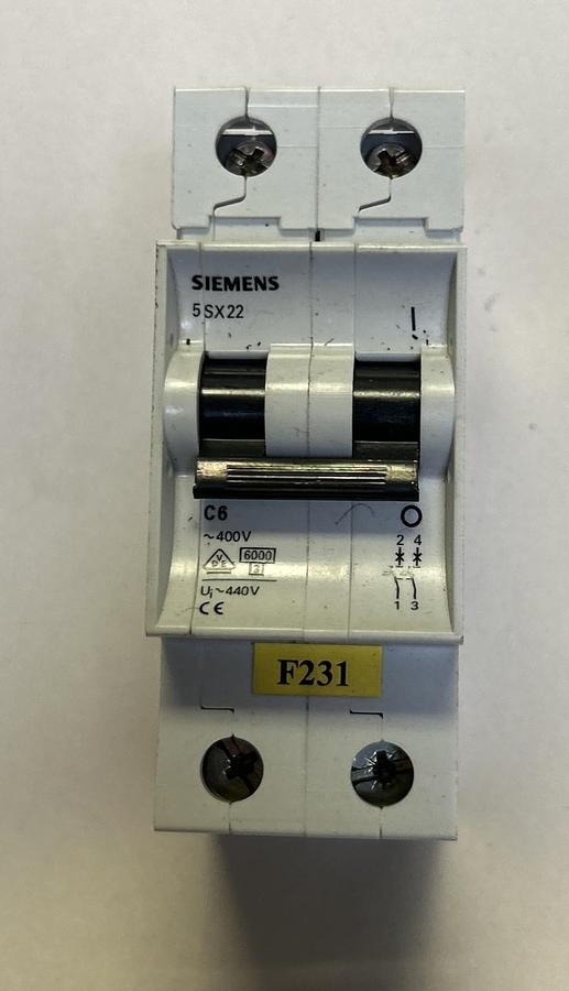 Used SIEMENS,5SX22,CIRCUIT BREAKER 6A 400V 2P