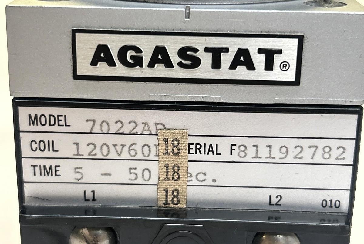 Used AGASTAT,7022AD,TIME DELAY RELAY 5-50 SEC 120V