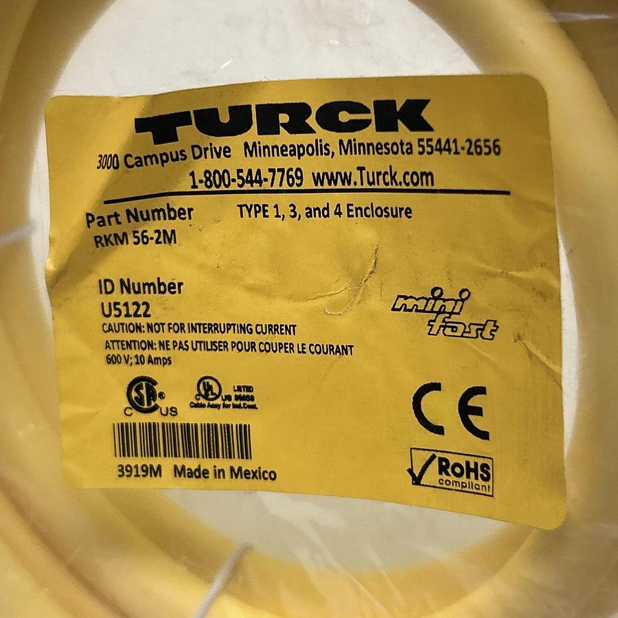 Used TURCK,RKM56-2M,CORDSET NOS