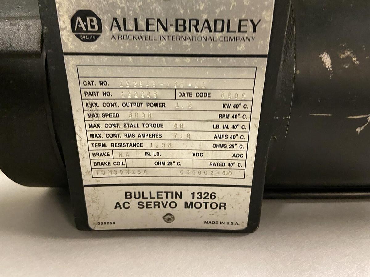 Used Allen Bradley,1326AB-A3E-11,Servo Motor 1.2KW 3000RPM