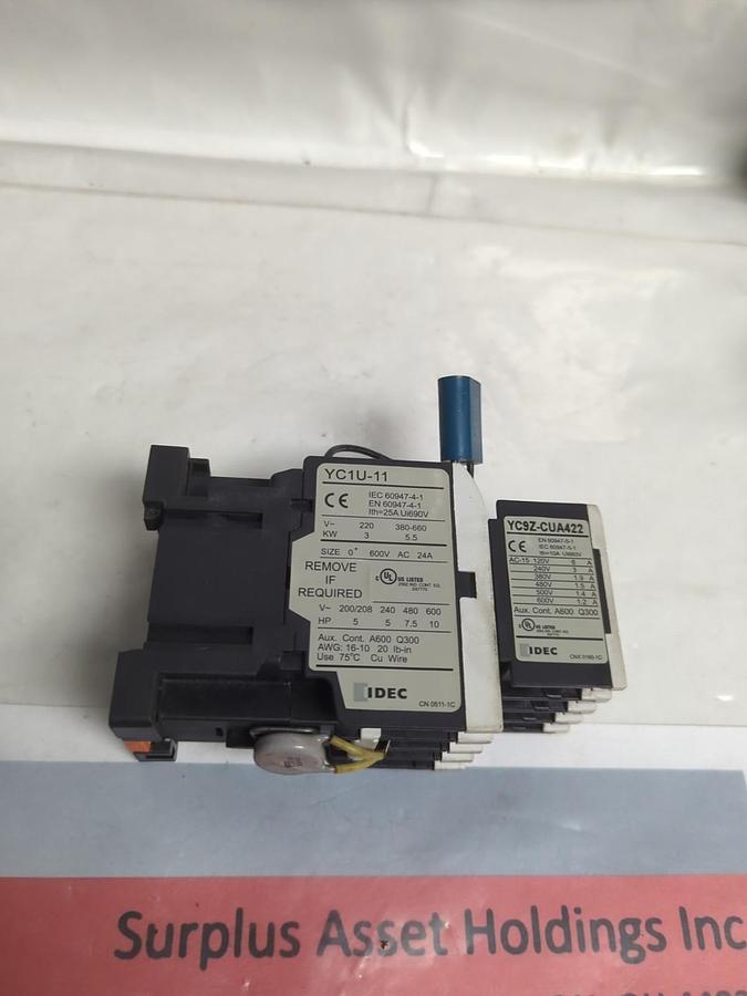 Used IDEC,YC1U-11,CONTACTOR 600V AC 24A PRE-OWNED
