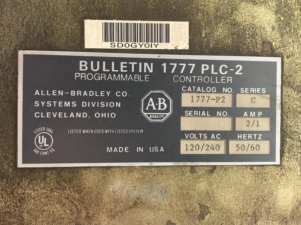 Used Allen-Bradley,1777-P2,PLC-2 Programmable Controller 2/1A 50/60Hz Ser C 120/240V