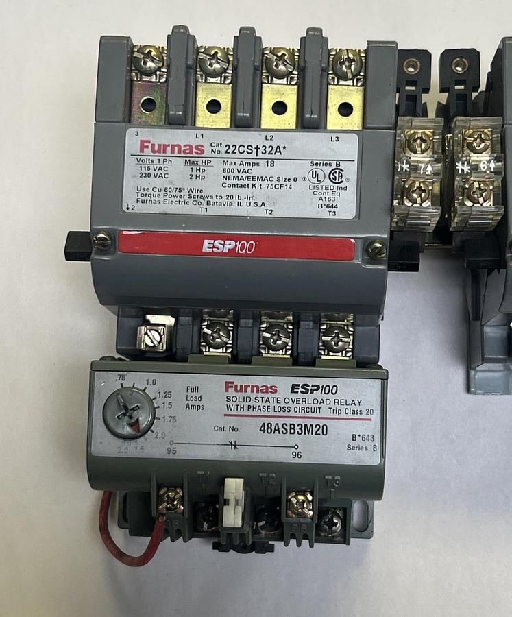 Used FURNAS,22CS32A,REVERSING STARTER SIZE 0 W/ 48ASB3M20 OVERLOAD RELAY