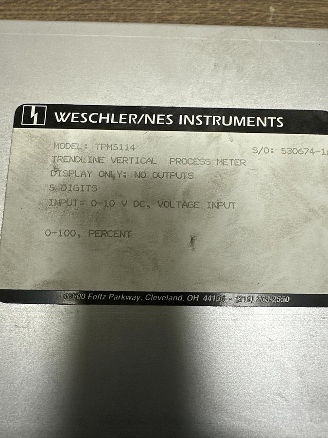 Used Weschler/Nes Instruments,TPM5114,Vertical Process Meter