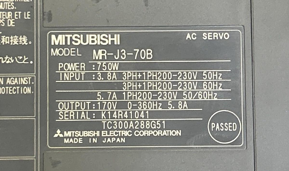 Used MITSUBISHI,MR-J3-70B,AC SERVO DRIVE