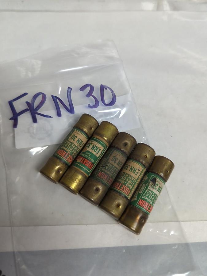 Used COOPER BUSSMANN,FRN30,FUSETRON 30 AMP FUSE LOT OF 5 PRE-OWNED