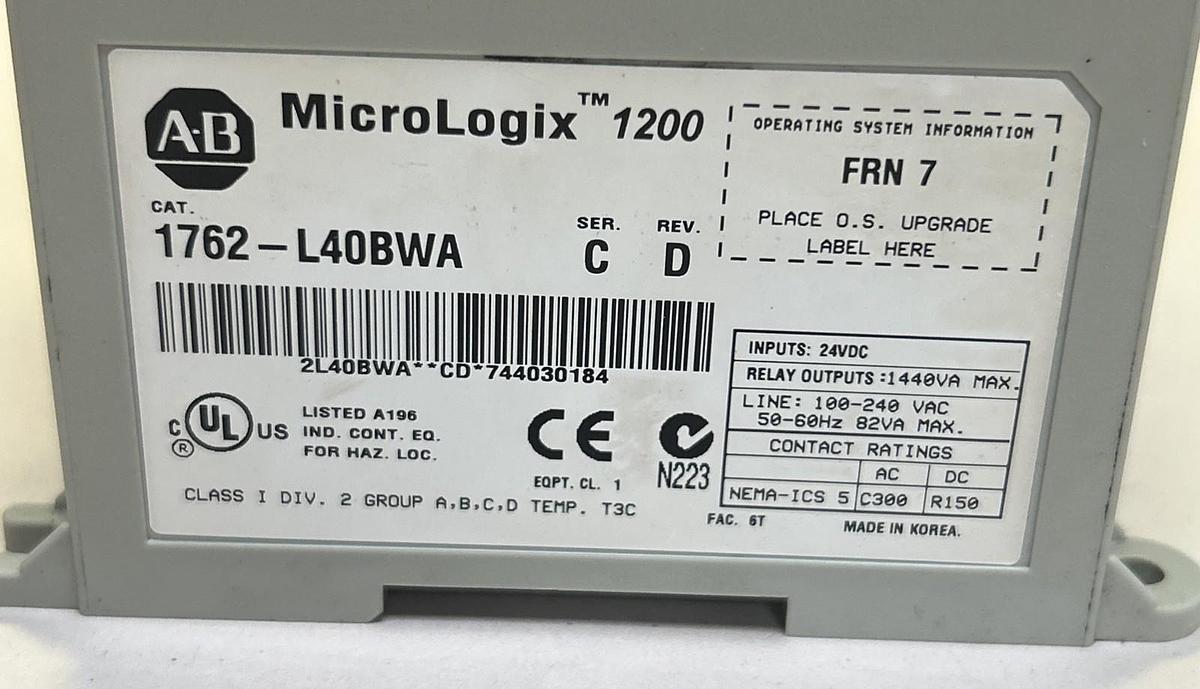 Used ALLEN BRADLEY,1762-L40BWA,MICROLOGIX 1200 CONTROLLER