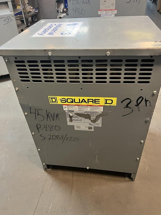 Used SQUARE D,EX45T3H,DRY TYPE 3PH TRANSFORMER 45KVA HV 480D LV 208Y/120V
