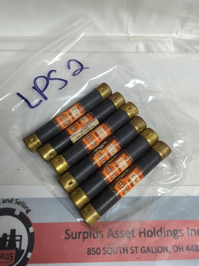 Used COOPER BUSSMANN,LPS-2,LOW-PEAK 2 AMP FUSE LOT OF 6 PRE-OWNED