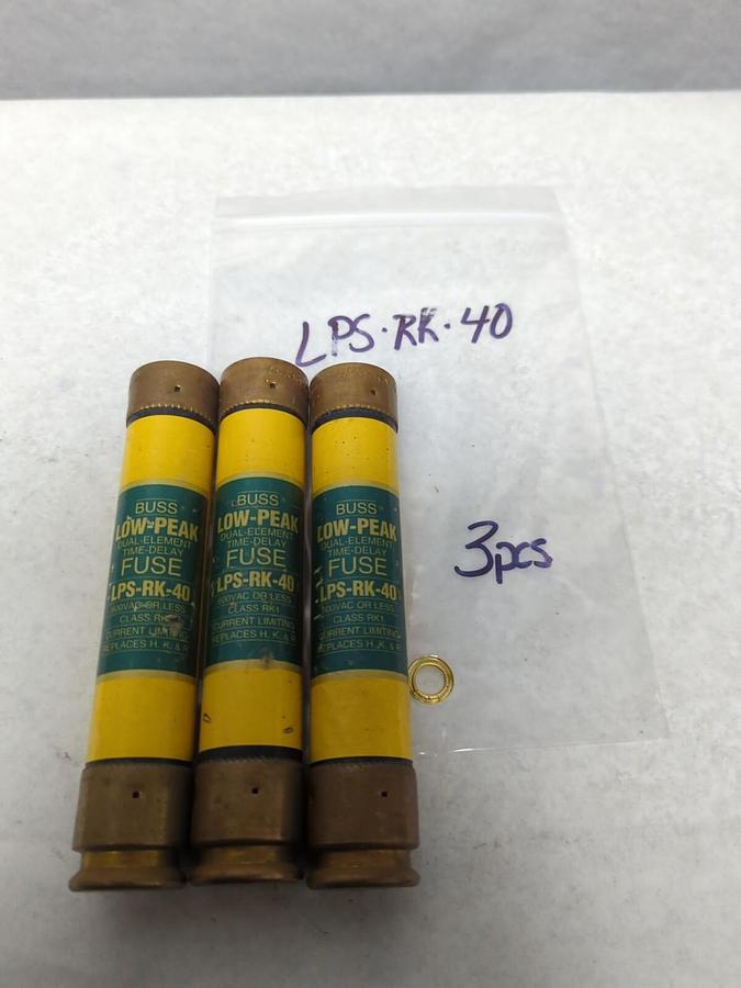Used COOPER BUSSMANN,LPS-RK-40,LOW-PEAK 40 AMP FUSE LOT OF 3 PRE-OWNED
