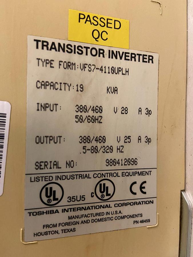 Used Mitsubishi,VFS7-4110UPLH,Transistor Invertor 15Hp 19KVA Output 380/460V 25A
