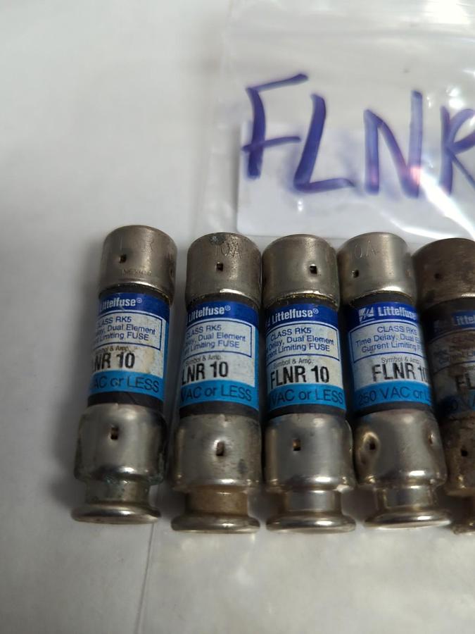Used LITTELFUSE,FLNR10,TIME-DELAY 10 AMP FUSE LOT OF 9 PRE-OWNED