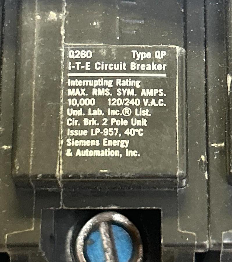 Used ITE,Q260,CIRCUIT BREAKER 20A 120/240V 2P