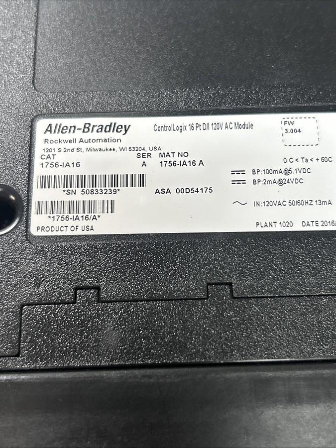 Used ALLEN BRADLEY,1756-IA16,SER A CONTROLLOGIX 16PT AC INPUT MODULE