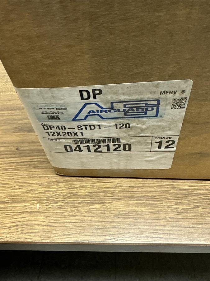 Used AIRGAURD,0412120 DP40-STD1-120 12X20X1, MERV 8 FILTERS 12 PACK