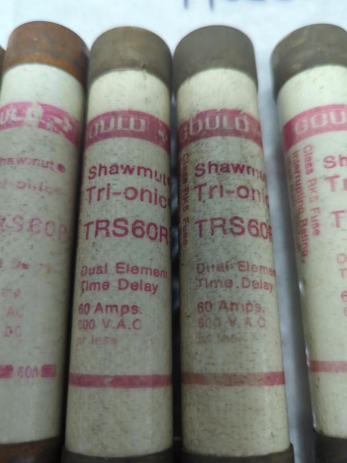 Used GOULD SHAWMUT,TRS60R,TRI-ONIC 60 AMP FUSE LOT OF 6 PRE-OWNED
