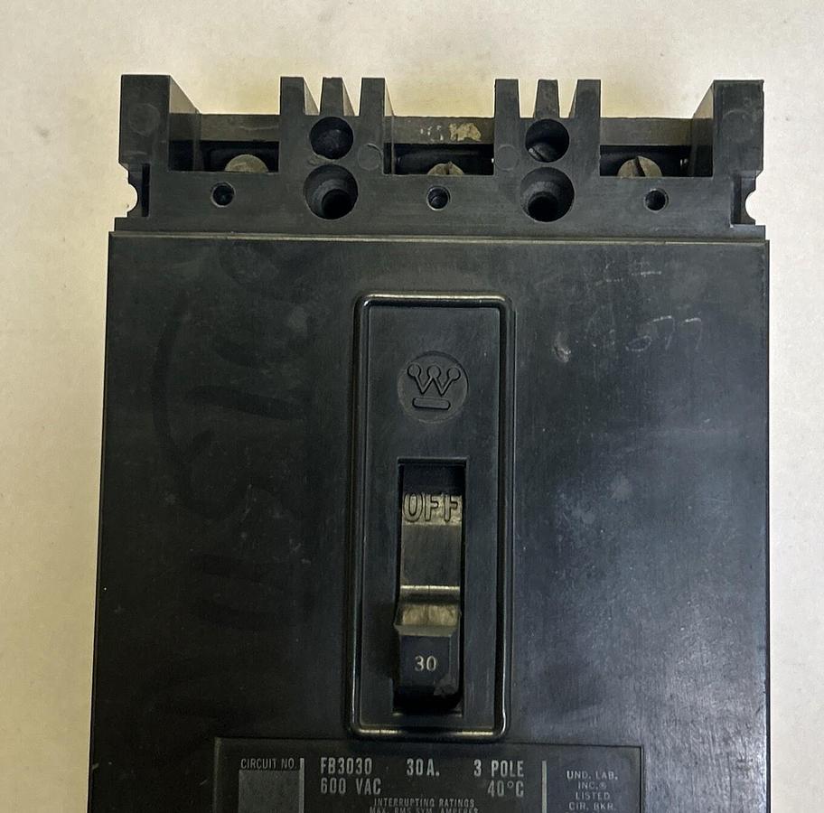 Used WESTINGHOUSE,FB3030,CIRCUIT BREAKER 30A 600V 3P