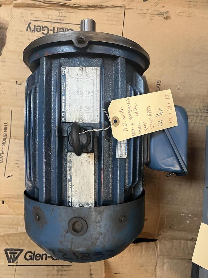 Used AO SMITH,F-391531-62,MOTOR 5HP 1740RPM 184TC 3PH
