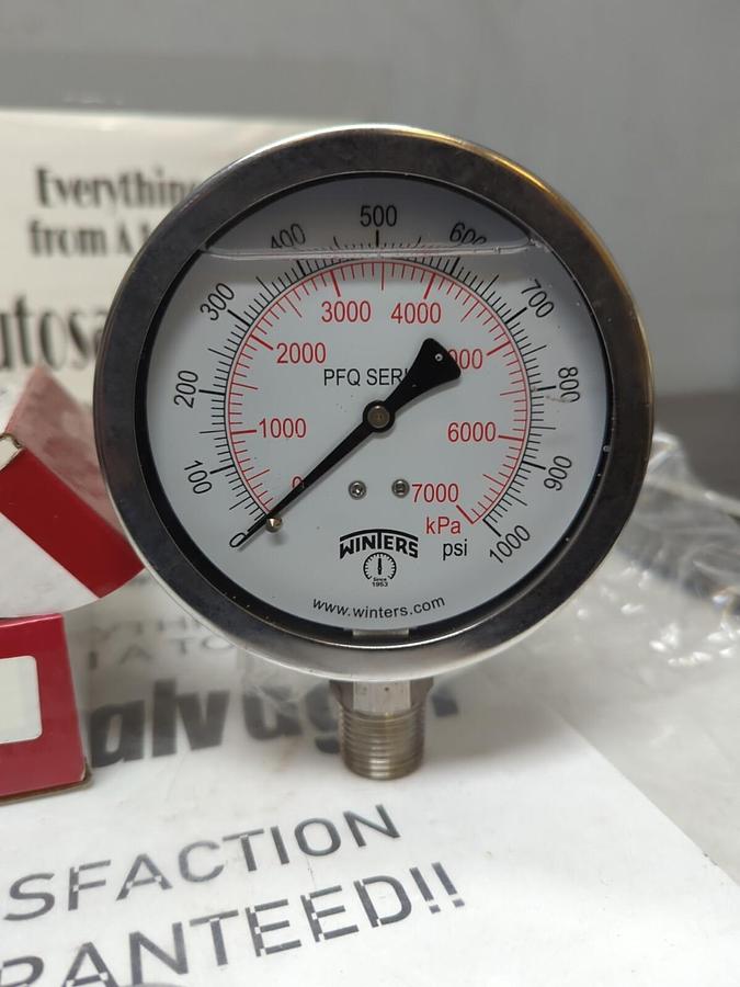 WINTERS,PFQ777,4 IN PRESSURE GAUGE 1/2 IN NPT 0-100 PSI/KPA NOS