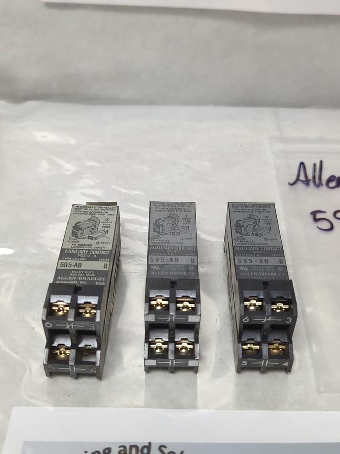 ALLEN BRADLEY,595-AB,SERIES B AUXILIARY CONTACT LOT OF 3 PRE-OWNED