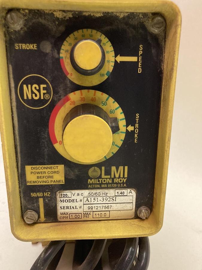 Used LMI Milton Roy,A151-392SI,Electromagnetic Dosing Pump 110 PSI Max