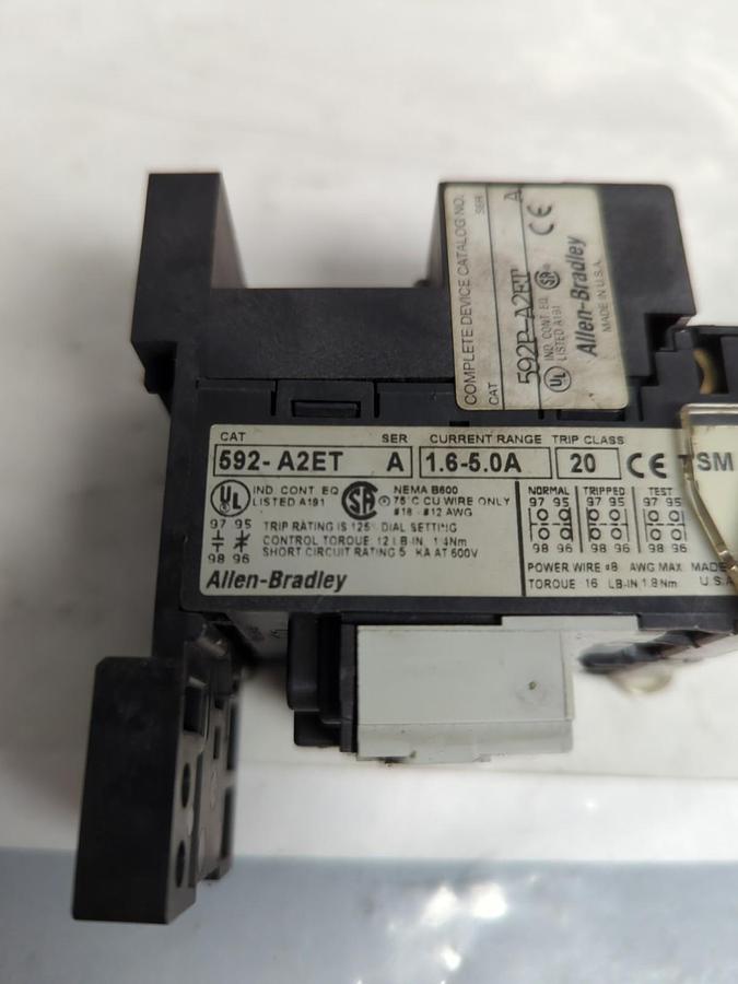 Used ALLEN BRADLEY,592-A2ET,SERIES A OVERLOAD RELAY WITH 193-BPM2 PRE-OWNED