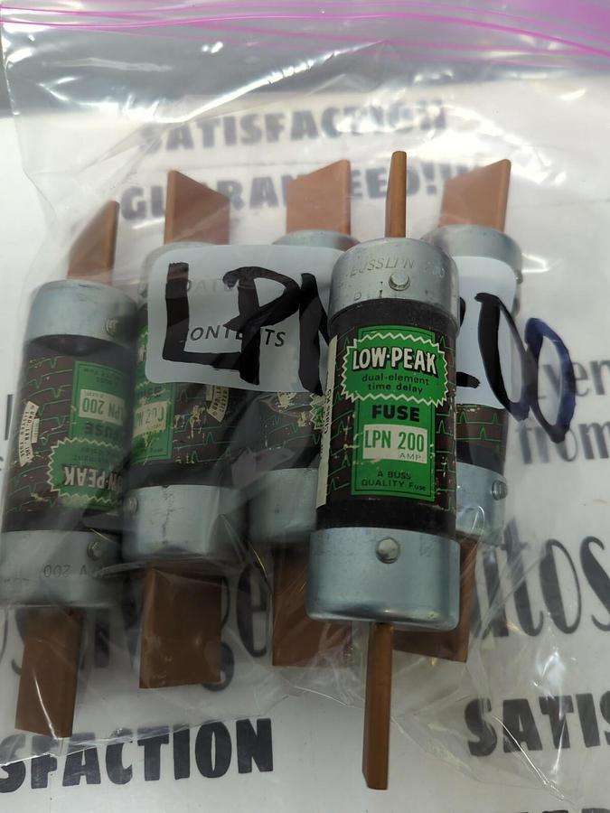 BUSS,LPN-200,LOW PEAK CLASS K5 FUSE 200 AMP LOT OF 5 NOS
