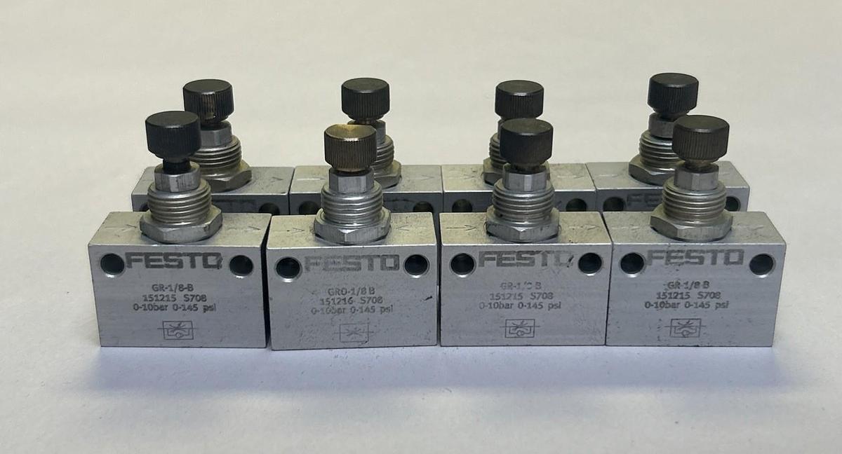 Used FESTO,GR-1/8-B,FLOW CONTROL VALVE LOT OF 8