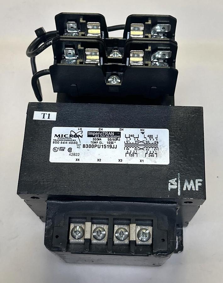 Used MICRON INDUSTRIES,B300PU1519JJ,CONTROL TRANSFORMER 300VA 240-480V PRI 120-240V
