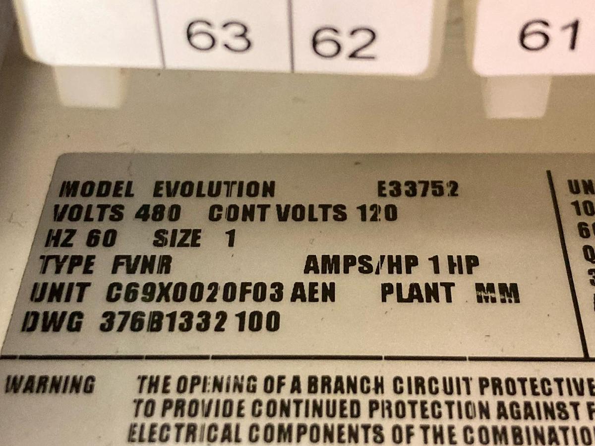 Used GE,E33752,Evolution FVNR Size 1 FUSED Starter MCC Bucket 60Hz 480V