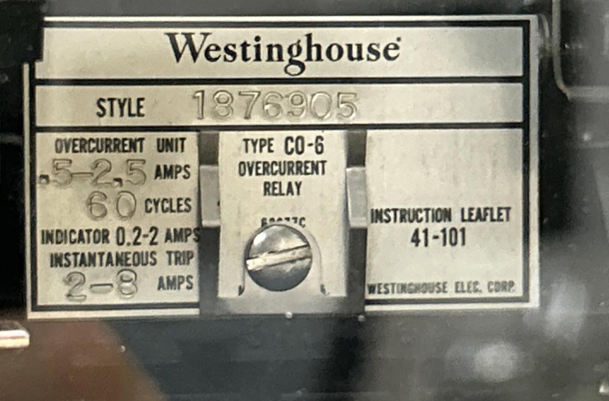 Used WESTINGHOUSE,1876905,OVERCURRENT RELAY