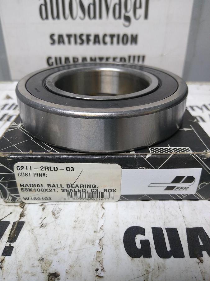 PEER BEARING,6211-2RLD-C3,DEEP GROOVE BALL BEARING -2 CONTACT SEALS NOS