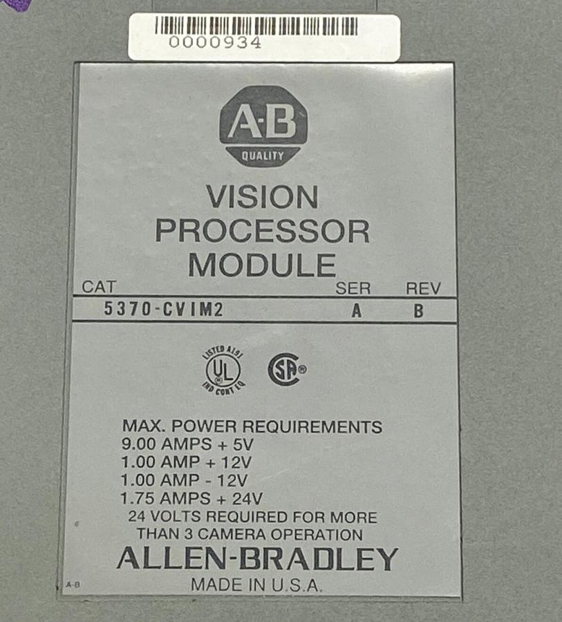 Used ALLEN BRADLEY,5370-CVIM2,SER A REV B VISION PROCESSOR MODULE
