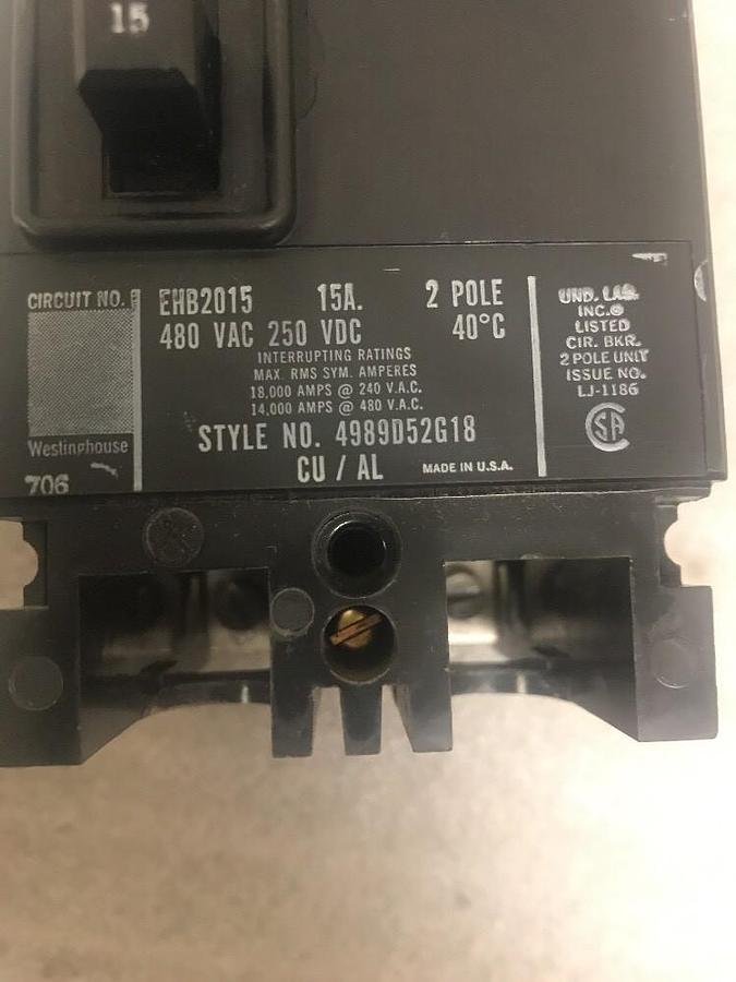 Westinghouse,EHB2015,Circuit Breaker 480 VAC