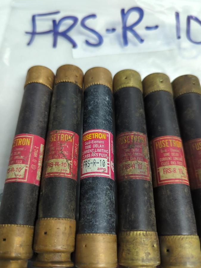 Used COOPER BUSSMANN,FRS-R-10,FUSETRON 10 AMP FUSE LOT OF 6 PRE-OWNED