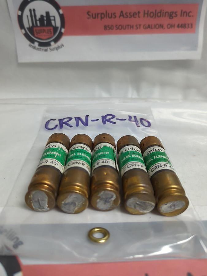 Used CEFCO,CRN-R-40,DUAL ELEMENT 40 AMP FUSE LOT OF 5 PRE-OWNED