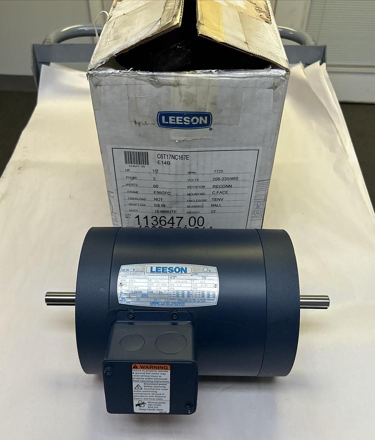 LEESON,113647.00,MOTOR MODEL C6T17NC167E 1/2HP 1725RPM 208-230/460V E56CFC FRAME