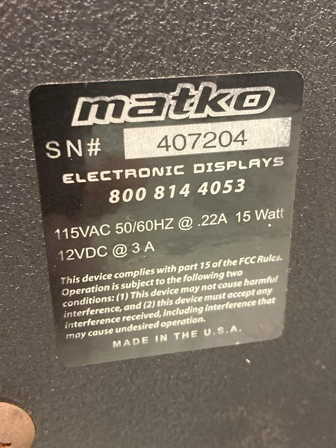 Used Matko,407204,Industrial LED Remote Scoreboard Display 115Vac 50/60Hz