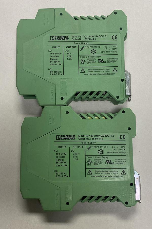Used PHOENIX CONTACT,MINI-PS-100,240AC/24DC/1.3 POWER SUPPLY LOT OF 2