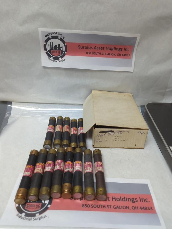 Used COOPER BUSSMANN,FRS-15,FUSETRON 15 AMP FUSE LOT OF 13 PRE-OWNED