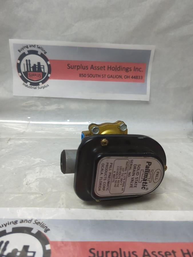 Used PALL,1198855,PALLAMATIC II SOLID STATE DRAIN VALVE 5-175 PSIG 6 WATT 120/110V