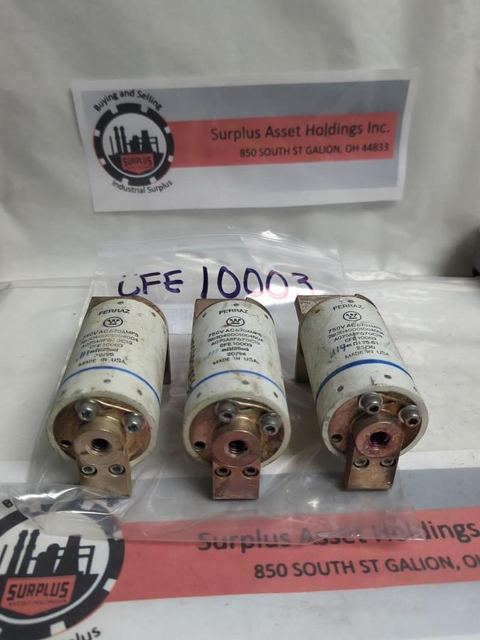 Used FERRAZ,A075ARF670C1G,PROTISTOR FUSE 670 AMP LOT OF 3 PRE-OWNED