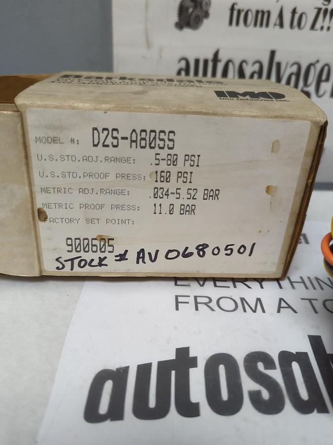 BARKSDALE,D2S-A80SS,DIAPHRAGM PRESSURE SWITCH 160 PSI NOS